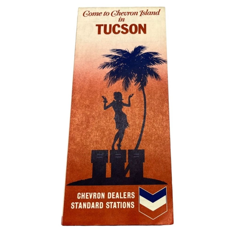 1969 Tucson Arizona Road Map Chevron Island Standard Stations Advertising